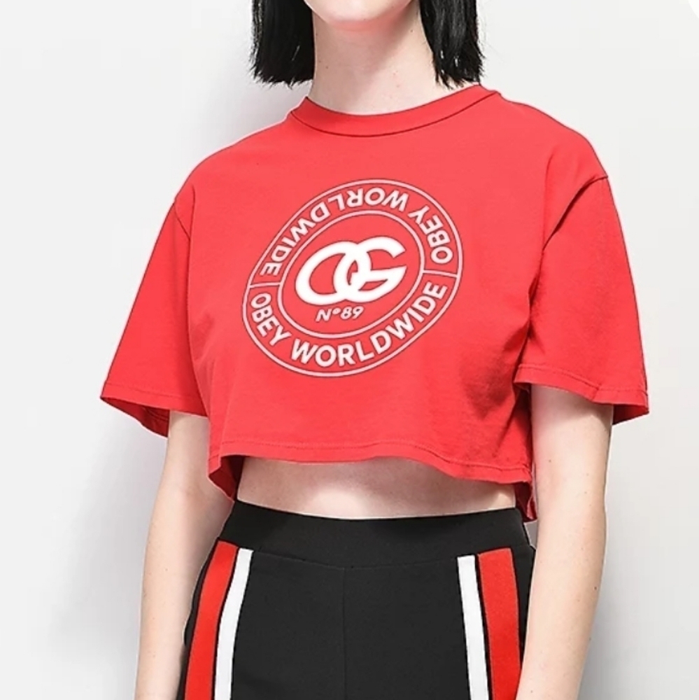Obey Red Crop Tee Large